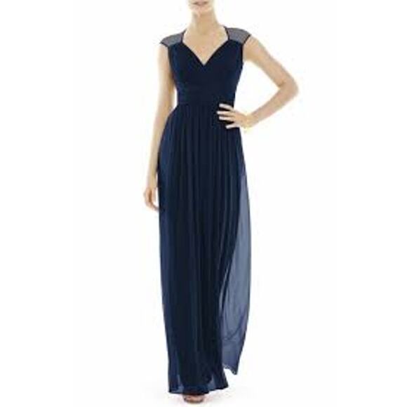 NEW Alfred Sung Size 2 Chiffon Knit Cap Sleeve V-Neck Maxi Dress $231 msrp J3-18 - Picture 1 of 12